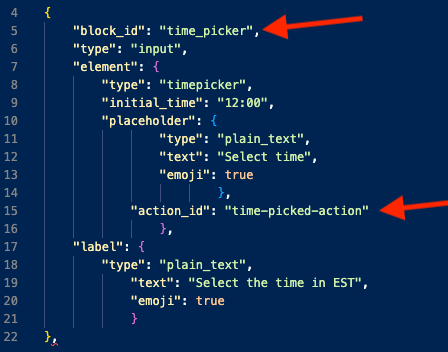 Block ID and Action ID example