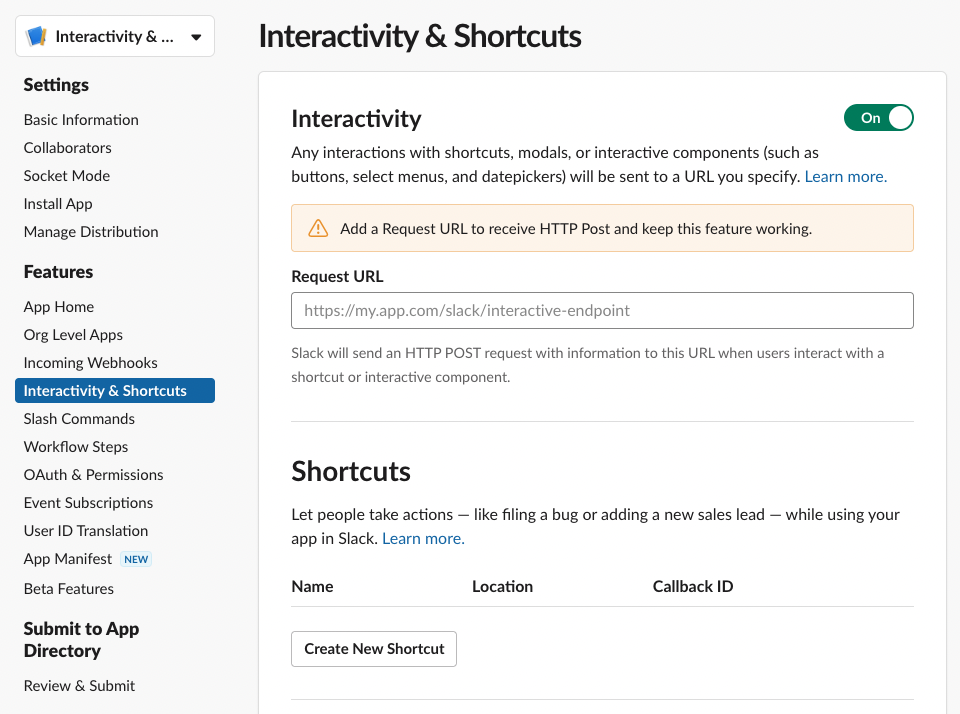 Interactivity & Shortcuts toggle